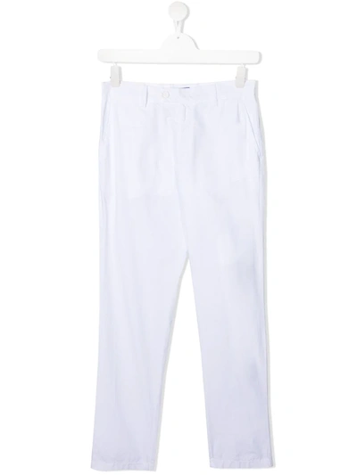 Shop Fay Slim-fit Cotton Trousers In White