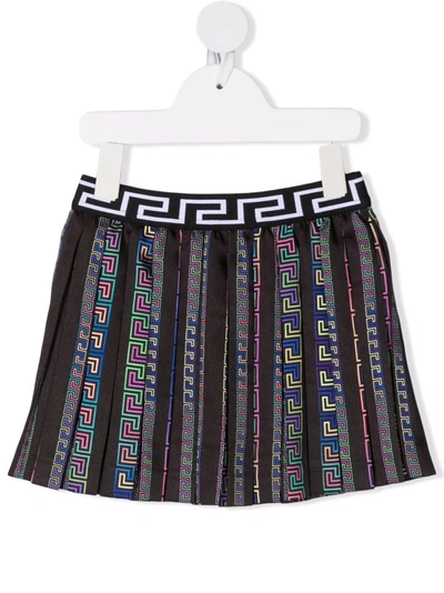 Shop Versace Greca-print Pleated Skirt In Black