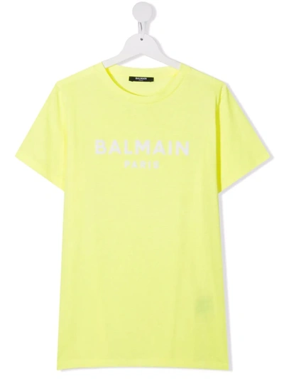Shop Balmain Teen Logo-print Cotton T-shirt In Yellow