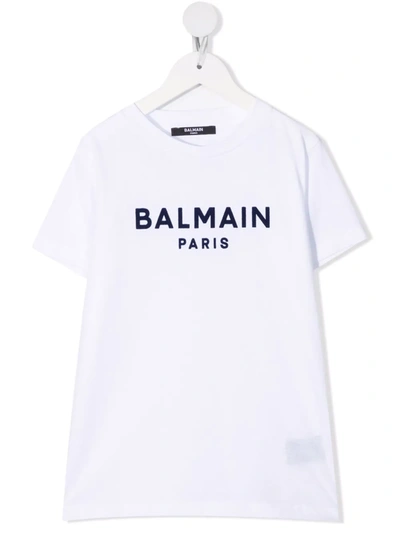 Shop Balmain Logo-print Cotton T-shirt In White