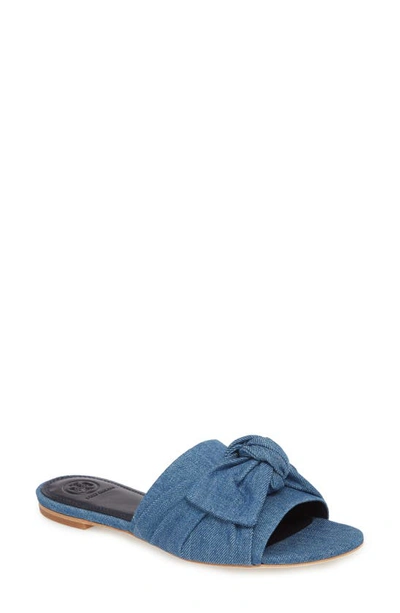 Shop Tory Burch Annabelle Bow Slide Sandal In Denim Chambray