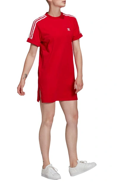 Shop Adidas Originals Adicolor Classics 3-stripes T-shirt Dress In Scarlet