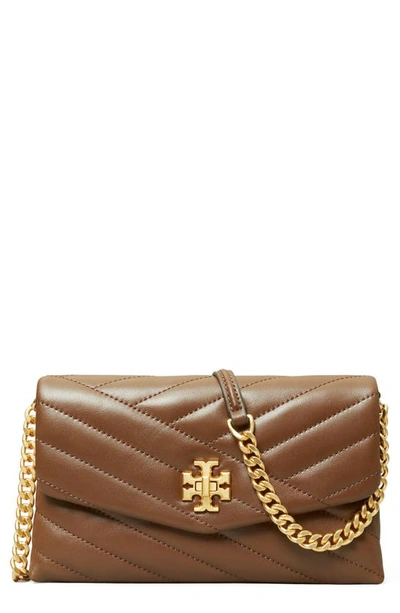 Tory Burch Kira Chevron Quilted Leather Wallet On A Chain In Fudge / Rolled  Brass | ModeSens