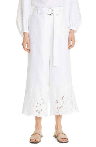 Shop Lafayette 148 Rockefeller Embroidered Linen Pants In White