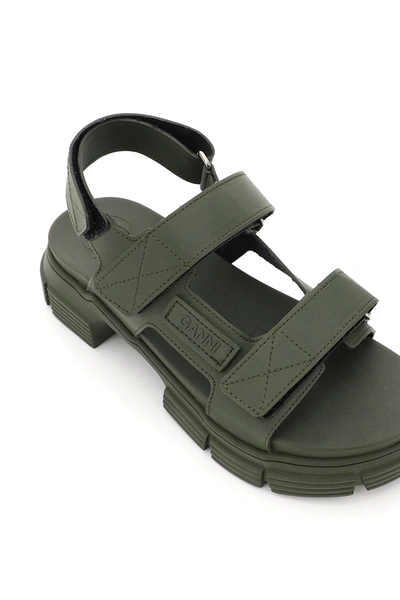 Shop Ganni Recycled Rubber Sandals With Velcro In Green