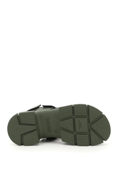 Shop Ganni Recycled Rubber Sandals With Velcro In Green