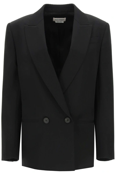 Shop Alexander Mcqueen Double-breasted Wool Blazer In Black