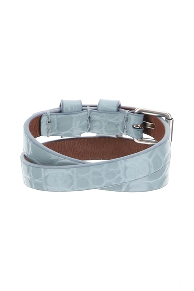 Shop Alexander Mcqueen Double Wrap Skull Bracelet In Light Blue,grey,silver