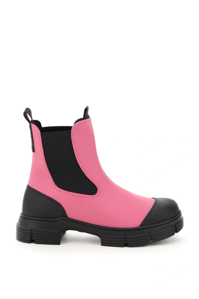 Shop Ganni Recycled Rubber Chelsea Boots In Black,fuchsia