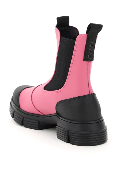 Shop Ganni Recycled Rubber Chelsea Boots In Black,fuchsia