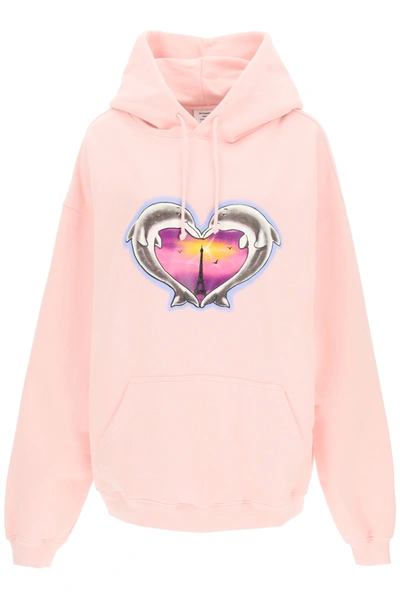 Shop Vetements Dolphins Hoodie Heart Logo In Pink,light Blue,grey