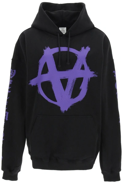 Shop Vetements Anarchy Gothic Logo Hoodie In Black,purple