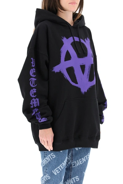 Shop Vetements Anarchy Gothic Logo Hoodie In Black,purple