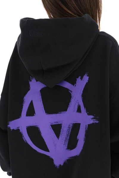 Shop Vetements Anarchy Gothic Logo Hoodie In Black,purple