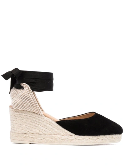 Shop Manebi Low-wedge Espadrille Sandals In 黑色