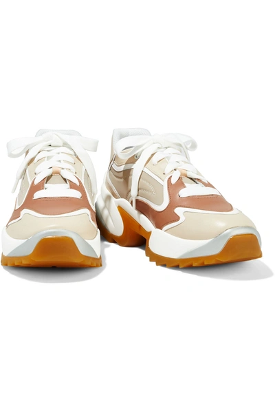 Shop Sergio Rossi Sergio Extreme Leather And Neoprene Exaggerated-sole Sneakers In Beige