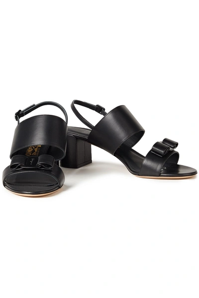 Shop Ferragamo Giulia 55 Bow-embellished Leather Slingback Sandals In Black