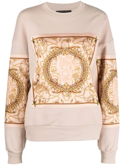 Shop Philipp Plein New Baroque Cotton Sweatshirt In Nude