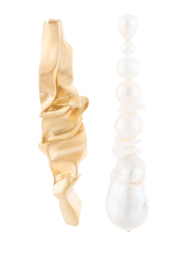 Completedworks Crumple Asymmetric Drop Earrings In Gold