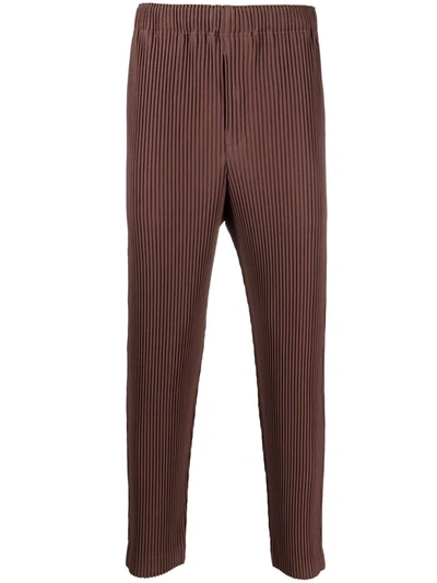 Shop Issey Miyake Pleated Straight-leg Trousers In Braun