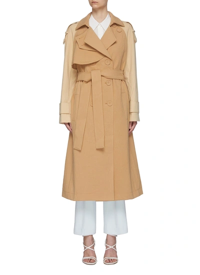 Shop Acler 'newton' Colourblock Cotton Trench Coat In Neutral