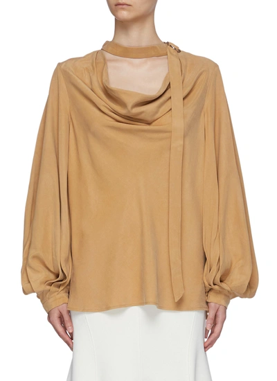 Shop Acler 'daleside' Strap Collar Detail Drape Neck Blouse In Neutral