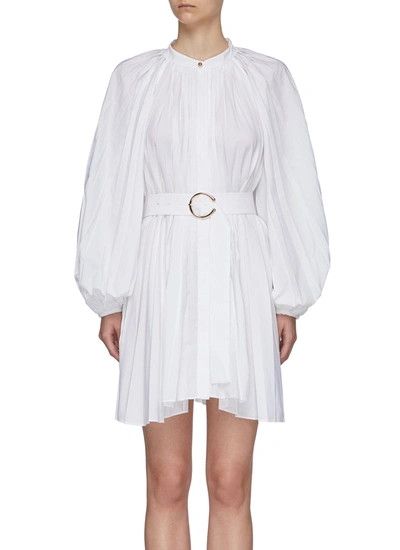 Shop Acler 'margot' Belted Bishop Sleeve Pleated Shirt Dress In White