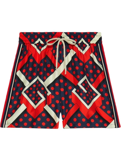 Shop Gucci G Dot Labyrinth-print Shorts In Blue