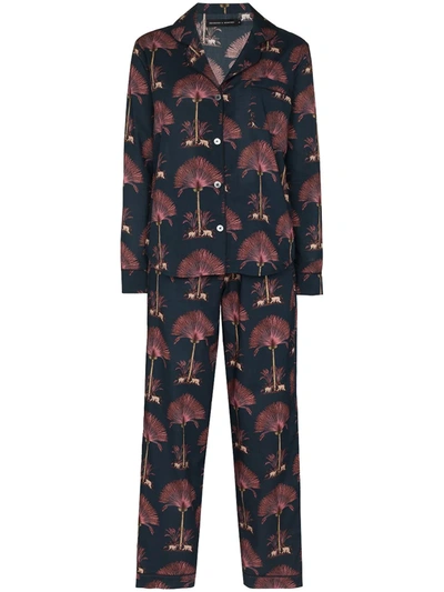 Shop Desmond & Dempsey Ravenala Print Pajama Set In Blue