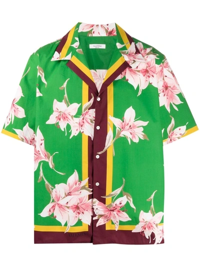 Shop Valentino Floral-print Short-sleeve Shirt In Green