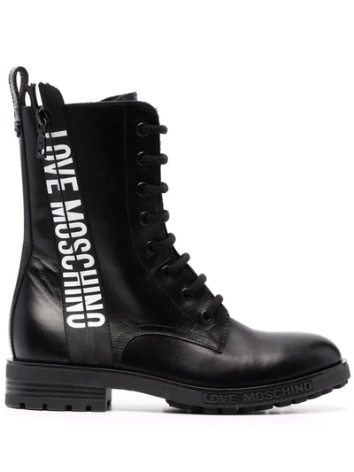 Shop Love Moschino Logo-tape Ankle Boots In Black