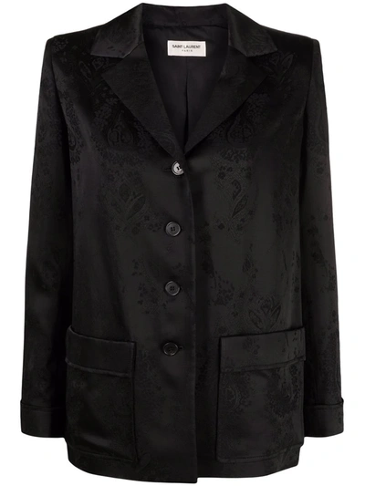 Shop Saint Laurent Baroque Jacquard Pajama Shirt Jacket In Black