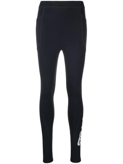 Shop Stella Mccartney Logo-print Scuba Leggings In Blue