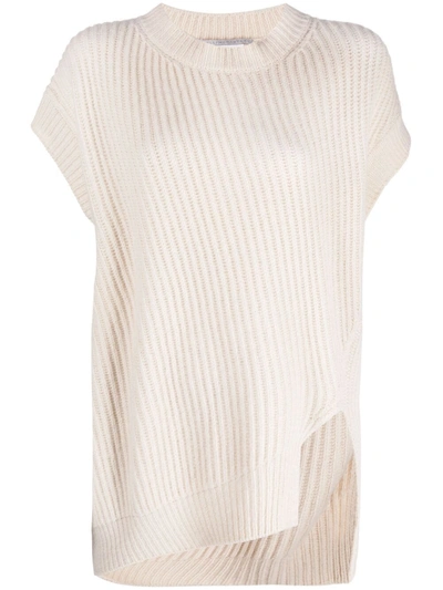 Shop Stella Mccartney Rib-knit Short-sleeve Jumper In Neutrals