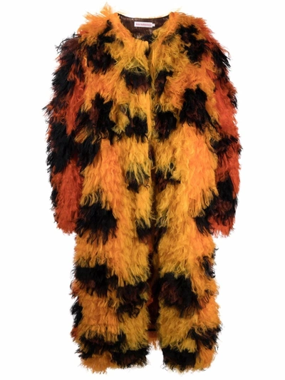 Shop Walter Van Beirendonck Leopard Faux-fur Coat In Orange