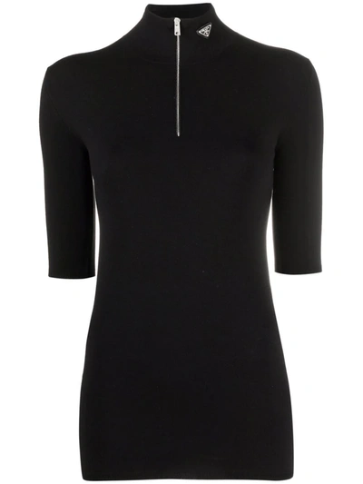 Shop Prada Logo-plaque Zipped Jumper In Nero