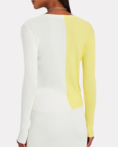 Shop Staud Cargo Colorblock Rib Knit Cardigan In Yellow/white