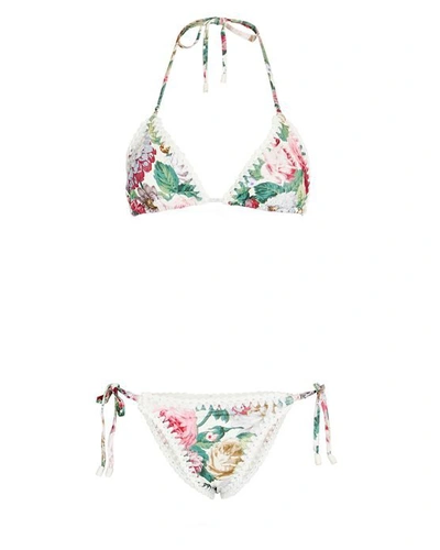 Shop Zimmermann Mae Crochet-trimmed Floral Bikini Set In Multi