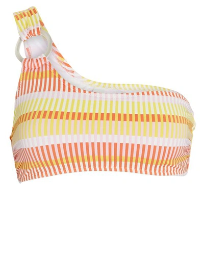 Shop Solid & Striped The Desi Striped One-shoulder Bikini Top In White/orange/yellow