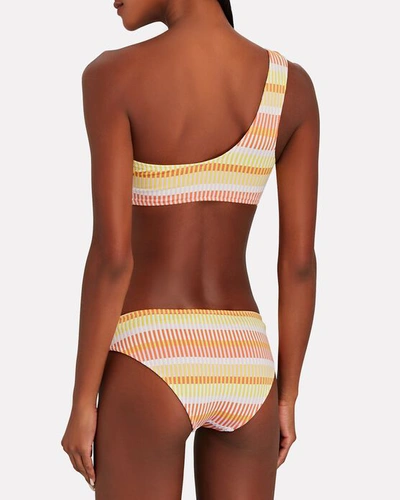 Shop Solid & Striped The Desi Striped One-shoulder Bikini Top In White/orange/yellow