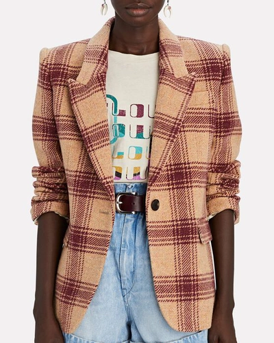 Shop Isabel Marant Étoile Kerstin Virgin Wool Plaid Blazer In Beige/burgundy