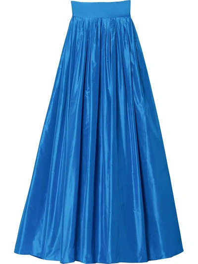 Shop Carolina Herrera Box-pleat Silk Maxi Skirt In 蓝色