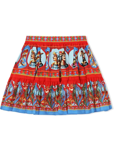 Shop Dolce & Gabbana Carretto-print Pleated Miniskirt In Red