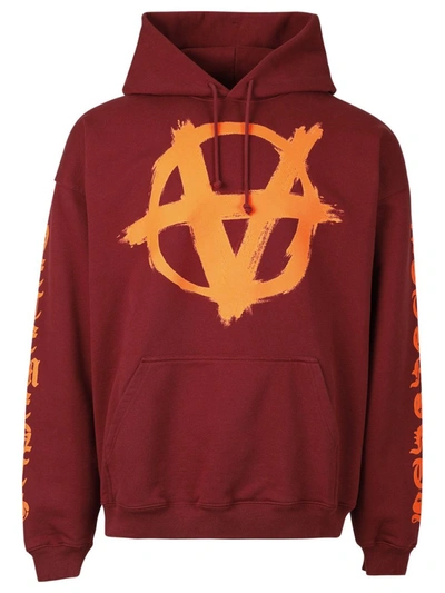 Shop Vetements Double Anarchy Logo Hoodie Bordeaux And Orange In Red