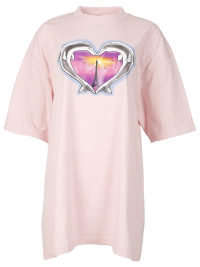 Shop Vetements Pink Dolphins Heart Logo T-shirt