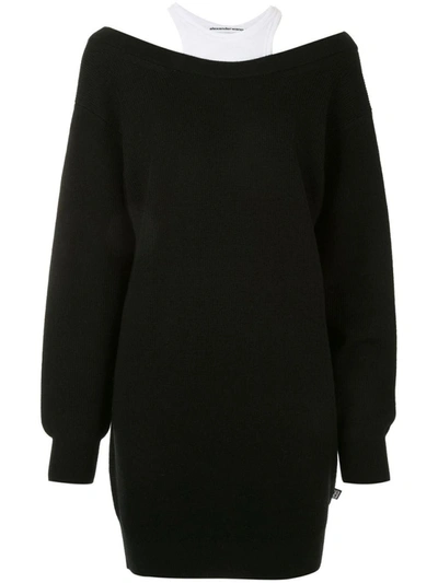 Shop Alexander Wang T Bi-layer Knit Jumper Dress In Black