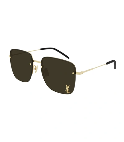 Shop Saint Laurent Square Sunglasses In Gold