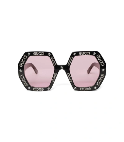 Shop Gucci Oversized Embellished Star Branded Sunglasses Black
