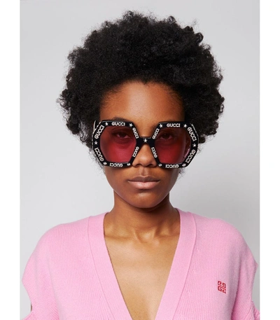 Shop Gucci Oversized Embellished Star Branded Sunglasses Black