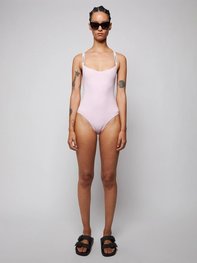 Shop Burberry Orchid Pink Logo Tape Swimsuit